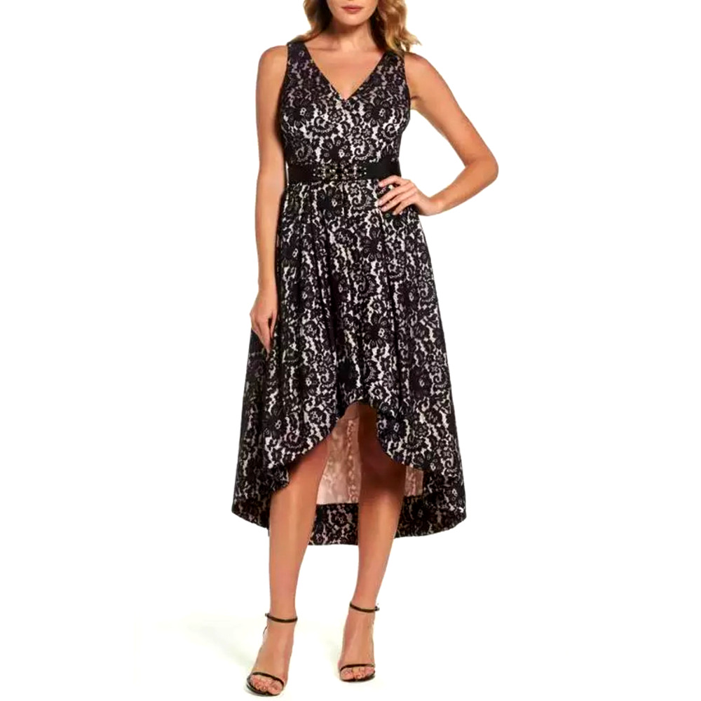 Anthropologie 6 Eliza J Lace High Low Midi Dress $248 Sleeveless Black NEW!
